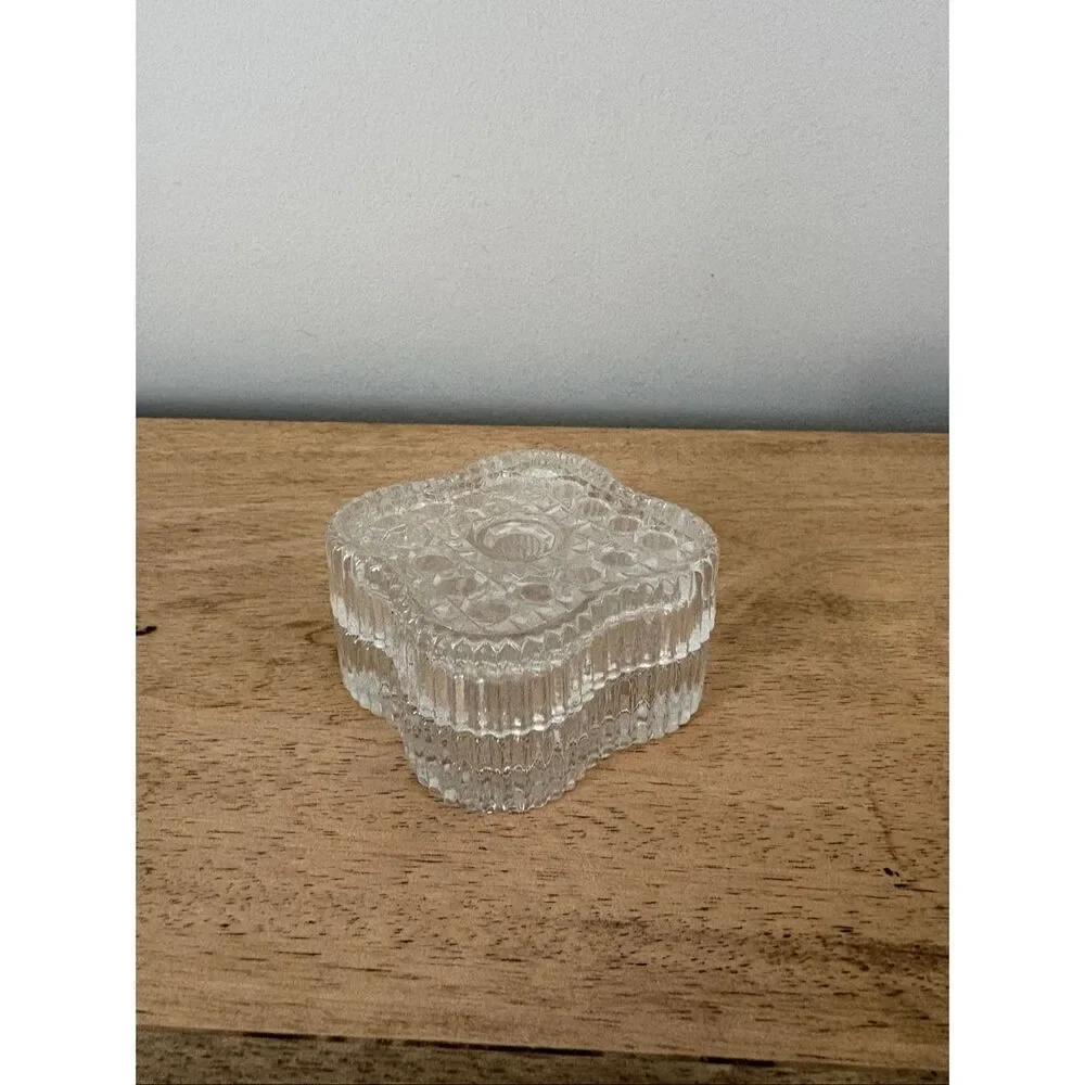 Vintage Borgonovo Pressed Glass Square Button & Cane Covered Trinket Dish